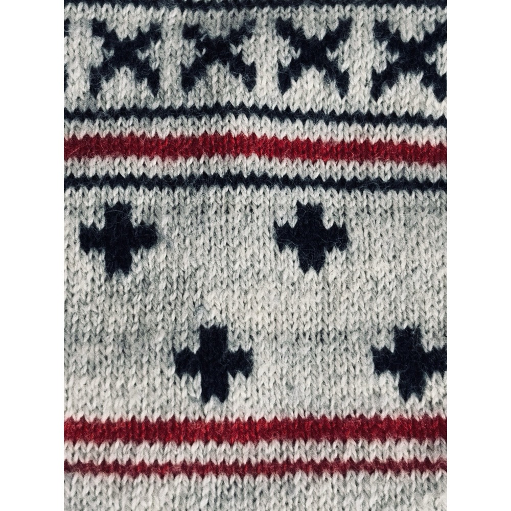 On The Byas Mens Small Gray Navy Red Fair Isle Holiday Graphic Wolf Knit Sweater - Picture 9 of 14